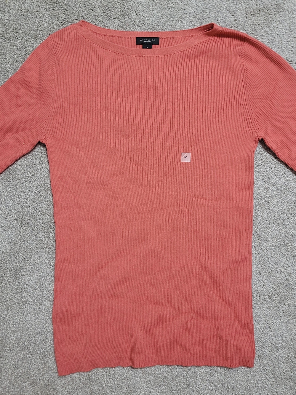 Ann Taylor Coral Ribbed Crewneck Sweater
